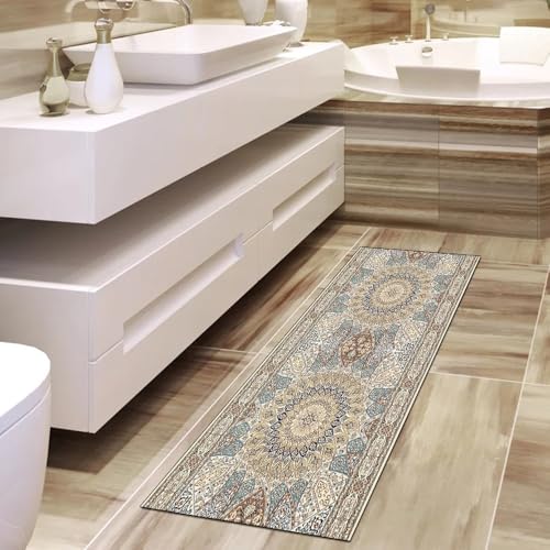 Alfombra larga bohemia beige de 120x150 cm lavable para el pasillo de casa 4