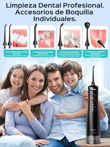 COSLUS Irrigador Dental Inalambrico 2025 Upgraded Limpiador Dientes Eléctrico: 10 Niveles de Control Suave 300ML Irrigador Dental Portatil Recargable Irrigador Bucal a Prueba Agua (Negro) - imagen 6