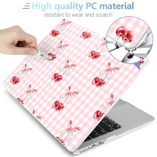 Image of MEEgoodo Case for M5 /M4 /M3 /M2 MacBook Air 13 inch 2026 2025 2024 2022, Fit Model A3449 /A3240 /A3113 /A2681, Case Compatible with MacBook Air 13.6-inch, Pink Checkerboard&Cherries