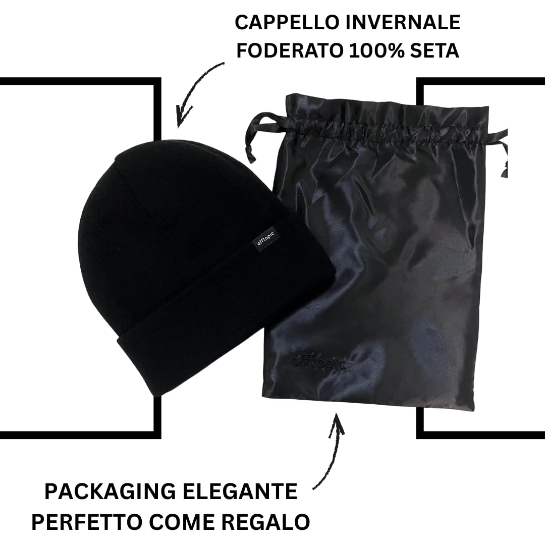 Offtopic® Cappello Invernale Donna Uomo Interno 100% Seta per Capelli Sempre in Ordine | Berretto Cuffia Salva Piega e Anticrespo | Elegante Idea Regalo Unica