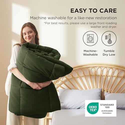 Image of Bedsure Comforter Duvet Insert - Quilted Comforters Full Size, All Season Duvet, Down Alternative Bedding, with 8 Tabs, Gifts for Women /Men, Olive Green, Full 86 x 82 Inches