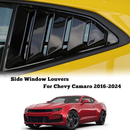 Image of Rear Side Window Louvers for Chevy Camaro 2016 2017 2018 2019 2020 2021 2022 2023 2024 Triangular Window Glass Blinds Air Vent Scoop Shades Cover Blinds Trim Sport Accessories ABS Bright Black 2PCS