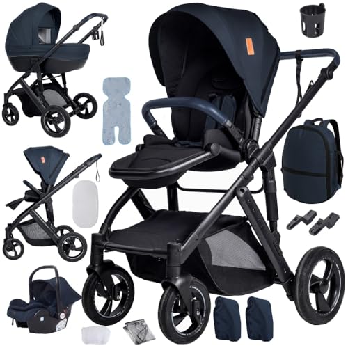 4 in 1 Kinderwagen,für einen wärmeren Schlaf,Kinderwagen Komplettset mit,Höhenverstellbarer Schieber(Blau)