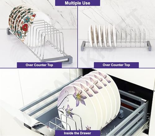 Image of URBAN KRAFT Stainless Steel Modular Kitchen Basket Plate Fixer /Tandem Box Drawer Rack /Plate Organizer for Cabinet - Plate Stand Chrome