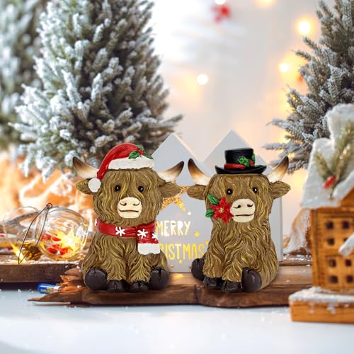 Crczk TS24232 Christmas Highland Cow Figurines Decorations thumb #1