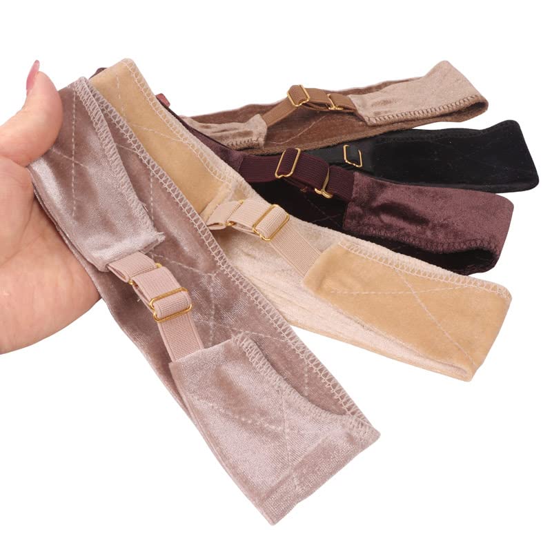 Miniatura 8 de Ecojunmi Diadema elástica de terciopelo para peluca, 2 piezas, cómoda banda ajustable para pelucas, banda antideslizante de buen agarre (marrón