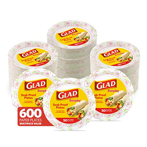 Authentic Crazy Deals Glad Round Disposable Paper Plates for All Occasions | Soak Proof, Cut Proof, Microwaveable Heavy Duty Disposable Plates | 8.5 Diameter, 600 Count Bulk Paper Plates