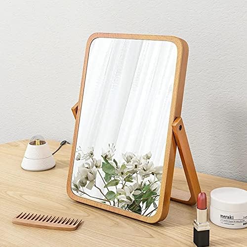 Vintage Wood Table Vanity Makeup Mirror, Rectangle Wall-Mounted Mirrors, Desk Mirror, Hanging Mirror, Wall Mirror Decor for Living Room, Bedeoom, Entryway, 8x11 inch