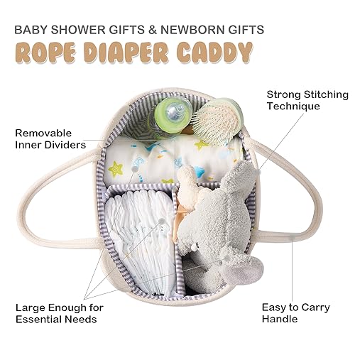 Organizador de fraldas de urso InfiBay, organizador de cesta de fraldas de bebê com divisórias remov