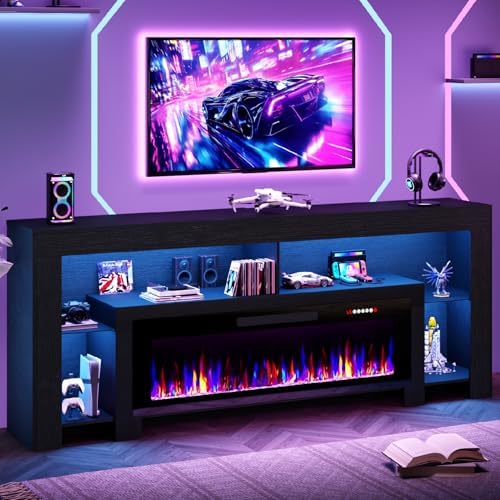 Waleaf 80" Modern Fireplace TV Stand with 50" Electric Fireplace ...