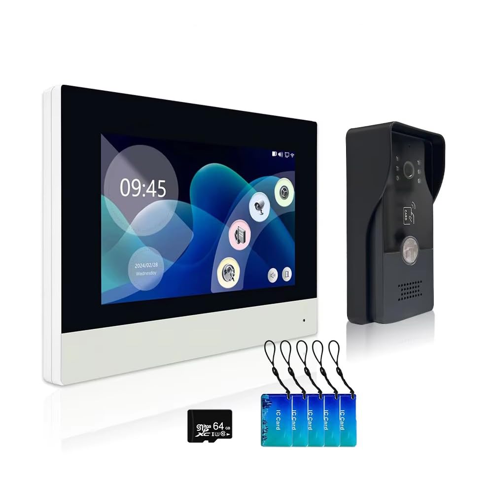 2 sistemas de intercomunicación de video con cable con cámara 1080P, monitor de pantalla táctil de 7 pulgadas, kit de teléfono de puerta de video WiFi, detección de movimiento, desbloqueo remoto 3 en
