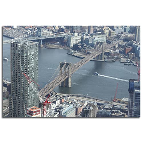 Impression sur toile Panorama de Brooklyn Bridge East River - Décoration murale - Sans cadre - 30,5 x 20,3 cm Cover