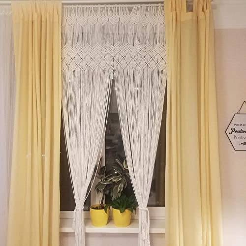 R.R.LALA Macrame Curtain Door and Window Curtains Handwoven Backdrop Arch, Closet Room Divider Boho Wall Decor, Width 40" xLength 84" (Ivory)