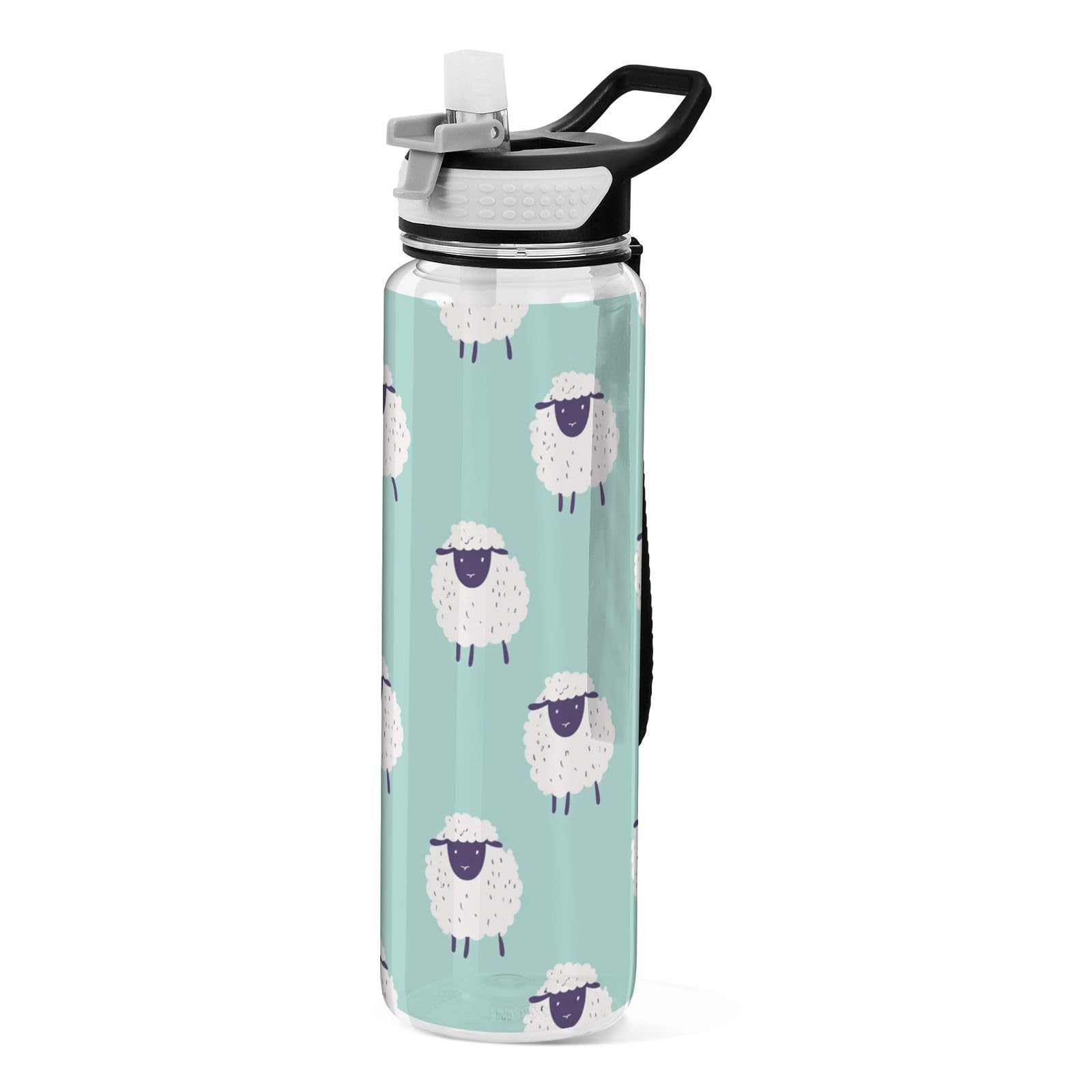 Fuauuyl Cute Little Sheep Water Bottle with Straw Lid, 32oz Large Leakproof & BPA Free Tritan Drinking Bottle for Sports, Gym, Travel