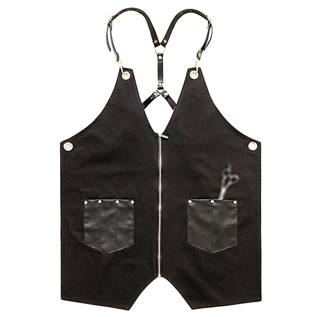 Delantal de Peluquero Hombres y Mujeres Delantales Cocina Chef Delantal Cocinar Babero Delantal Barber Delantal Reloj de Pared Delantal Delantal de Barista (Color : Black)