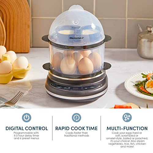 Elite Gourmet Egc314B Easy Egg Cooker Food Steamer, Rice Cooker, Poacher, Omelet & Soft, Medium, Hard-Boiled With Programmable Presets And Delay Timer, Bpa Free, 14 Eggs, Black #TOP3