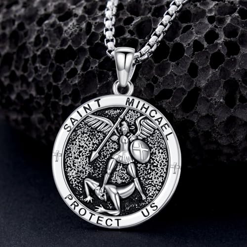 Saint Jude/Michael/Muerte/Benedict/Mary/Dymphna Necklace for Men Sterling Silver Pendant Necklaces Prtotect Jewelry Gifts for Men Women2