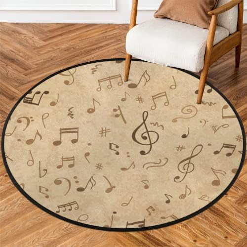 Miniatura 8 de Alfombra redonda de 30 x 30 pulgadas, alfombra circular grande con nota musical vintage, antideslizante, suave, lavable, para dormitorio, sala de