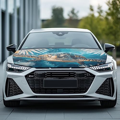 Image of Sea Turtle Print Car Hood Cover, Elastic Polyester Car Hood Protector Auto Hood Flag Waterproof Auto Exterior Accessories for Sedans SUV Pickup Trucks Jeeps