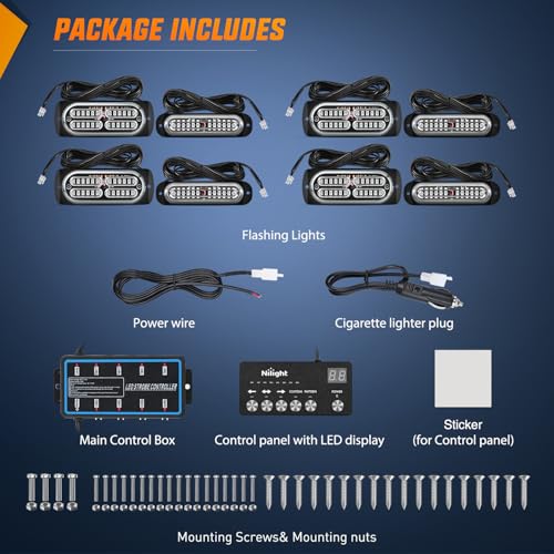 Image of Nilight 8PCS Led Strobe Lights with Controller 12V 24V Sync Feature Blue