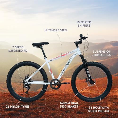 Image of CROW - Atom PRO 7 Speed Gear Cycle for Boys |26 inch T Cycle for Boys 12 to 15 Years| Bicycle for Men Adult |MTB with Front Suspension & Dual disc Brakes | Unisex 26 inch INCH MTB