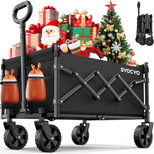 SYOCYO Collapsible Wagon Cart 220lbs Beach Foldable Wagon Lightweight &