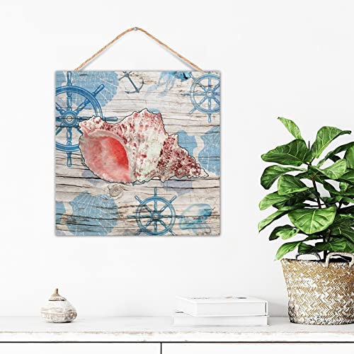 Letreros de madera náuticos rústicos con animales marinos para colgar 3
