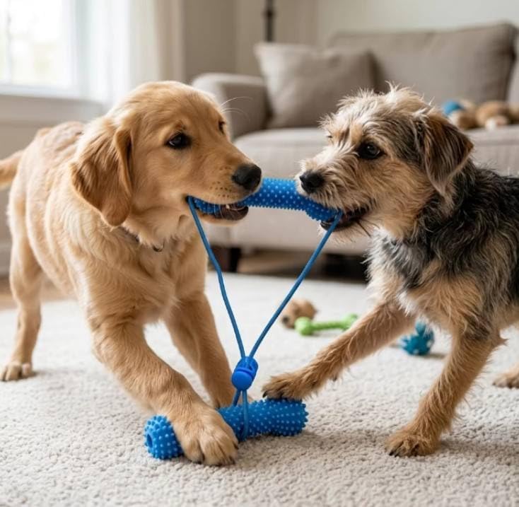 Jouet à mâcher dentaire double action pour petits et grands chiens