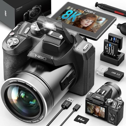 8K 64MP Digital Photography, 16X Zoom, WiFi, with 180° Flip Scree...