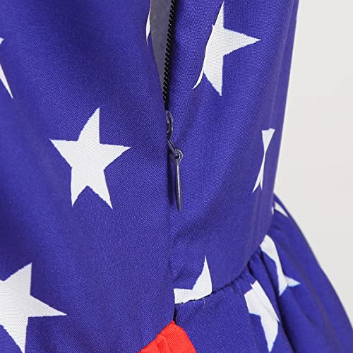 Image of OBEEII Womens 4th of July Dress Retro Spaghetti Strap American Flag Midi Dress Summer Cocktail A-line Swing Dress