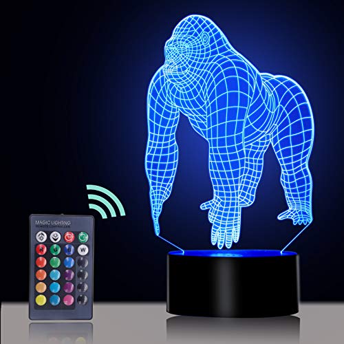 Orangutan 3D Illusion Night Light Bedside Table Lamps Led Sleeping 16 Color Changing Dimmable Lighting for Kids USB Remote and Touch