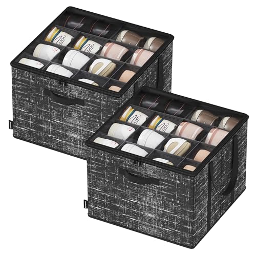 SONGMICS Set of 2 Shoe Organisers for Closet, Fits 16 Pairs Each, Shoe Storage Bins, Fabric Containers with Handles and Clear Cover, for Bedroom, Entryway, Wardrobe, Ink Black LSP602B01 SONGMICS Set of 2 Shoe Organisers for Closet, Fits 16 Pairs Each, Shoe Storage Bins, Fabric Containers with Handles and Clear Cover, for Bedroom, Entryway, Wardrobe, Ink Black LSP602B01