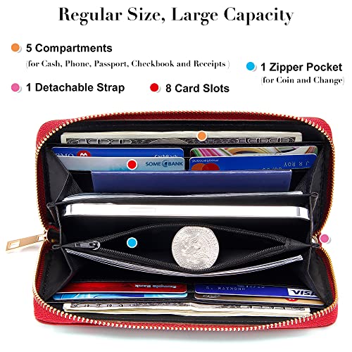 Image of VOCUS Womens Wristlet Wallet Zip Around Clutch Wallet Large RFID Blocking PU Leather Bifold with Phone Holder for Travel