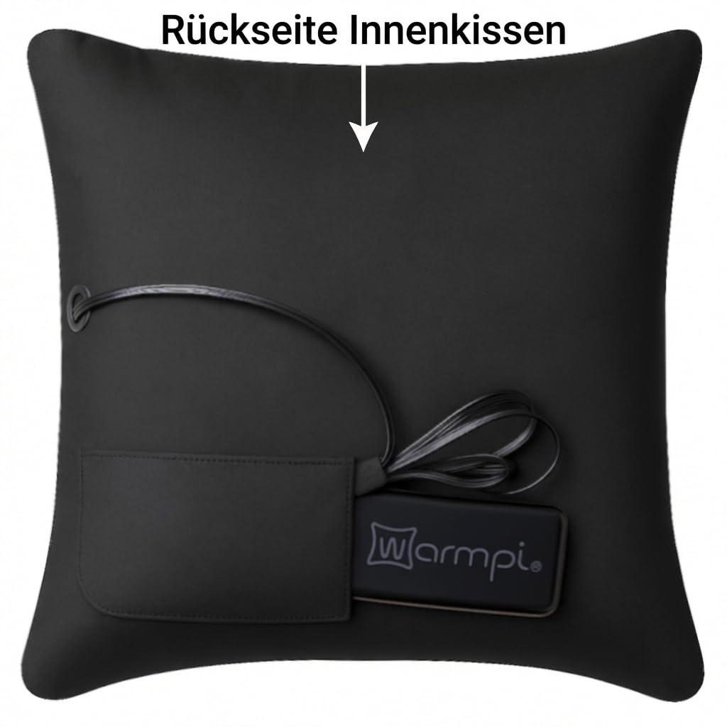 Almohadilla térmica inalámbrica, incluye Warmpi® Powerbank (10.000mah) - Teddy Dark Grey Boucle -El cojín eléctrico también tiene un cable de 3 m para calentar a través de la toma de corriente