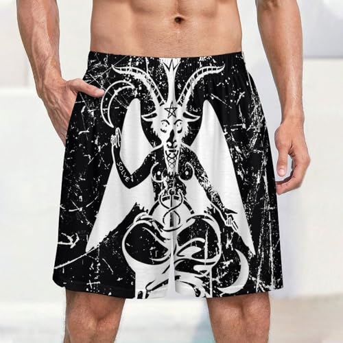 Satanic Goat Baphomet Mens Pajama Shorts Soft Pj Pants Lightweight Sleep Short with Pockets2