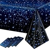 Joyberg 4-Pack Space Tablescapes: Plastic Galaxy Table Cloth with All-Over Printed Starry Sky - Waterproof, Oil Proof - Party Blue Star Tablecloth (54'' x 108'')