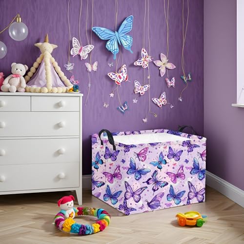 Image of Rectangular Butterfly Basket Baby Storage Basket Storage Bin Organizer Box Room Decor(Purple Butterfly)