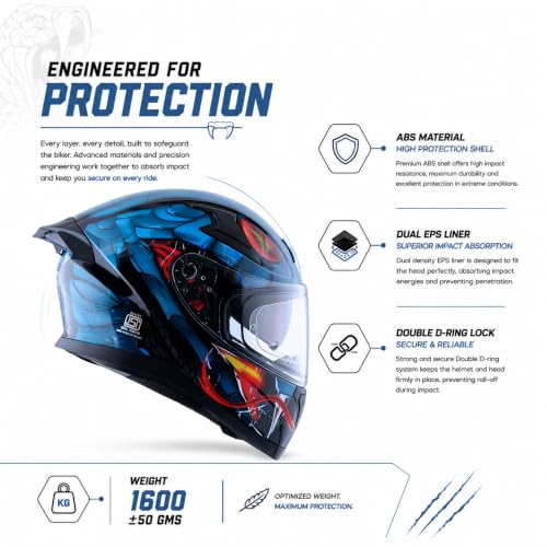 Image of Axor Apex Venomous ISI ECE DOT Certified Full Face Dual Visor Helmet for Men and Women with Pinlock Fitted Outer Clear Visor and Inner Smoke Sun Visor Black Blue(XL)