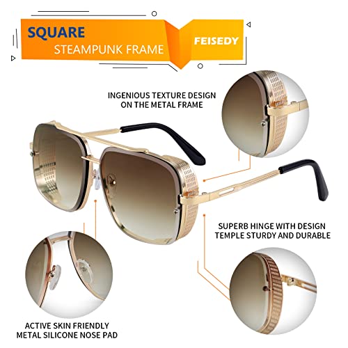 Feisedy Sunglasses Mens Women Vintage Pilot Square Trendy Metal Steampunk Fishing Driving Sun Glasses B2894 #TOP5