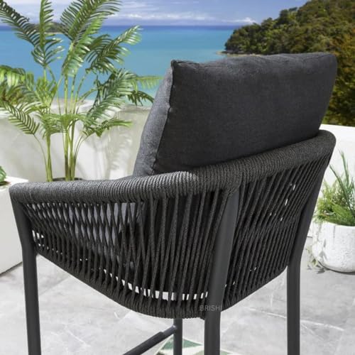 Image of BRISHI Outdoor Bar Set Garden Patio Bar Set Chairs and Table Set Balcony Braid & Rope (4 Seater, Black)