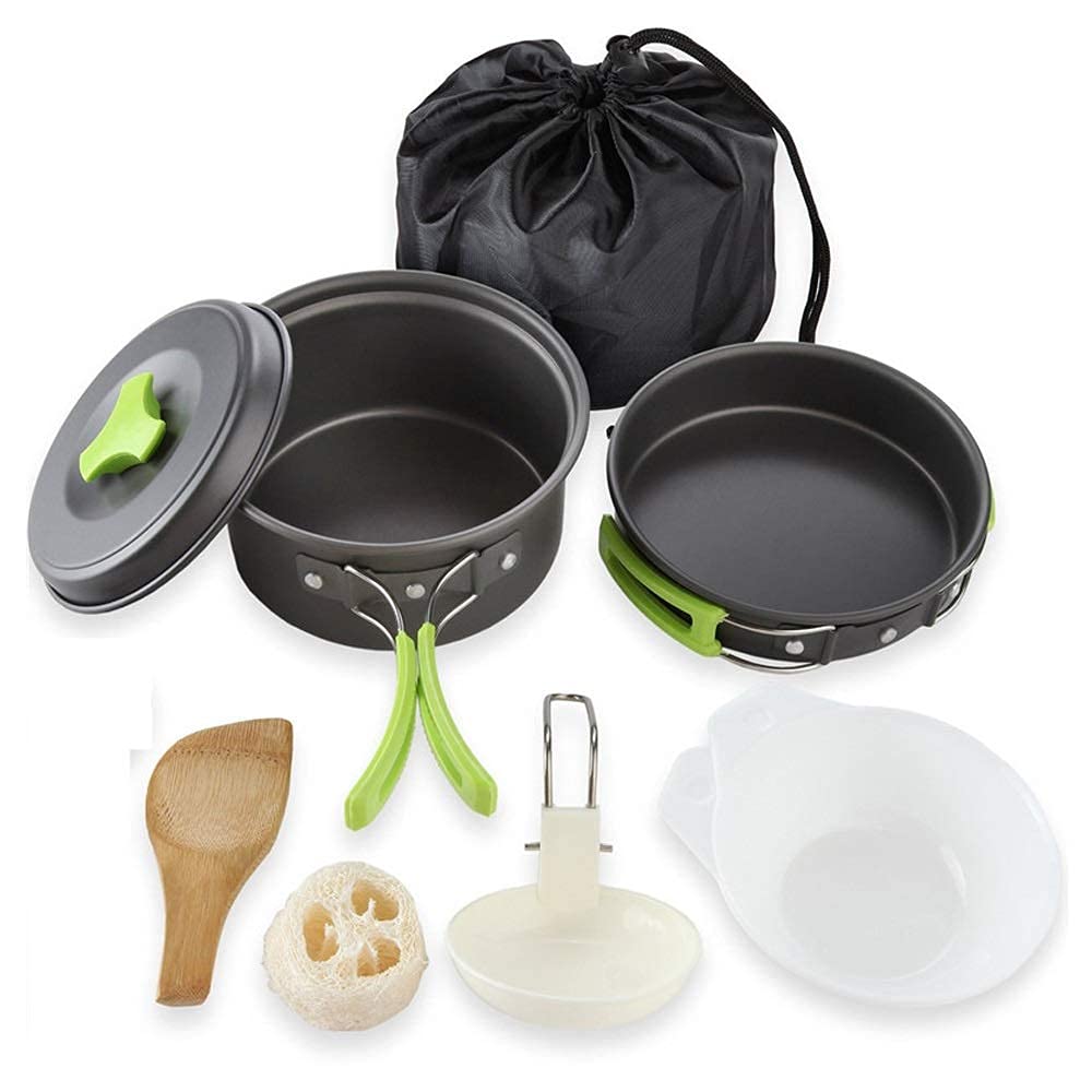 PURRL Camping-Kochgeschirr-Set 2-Personen-Campingausrüstung, Lagerfeuer-Utensilien, Antihaft-Kochen, leicht, stapelbar, Topf, Pfanne, Schalen, Aufbewahrungstasche (Color : A) Little Surprise