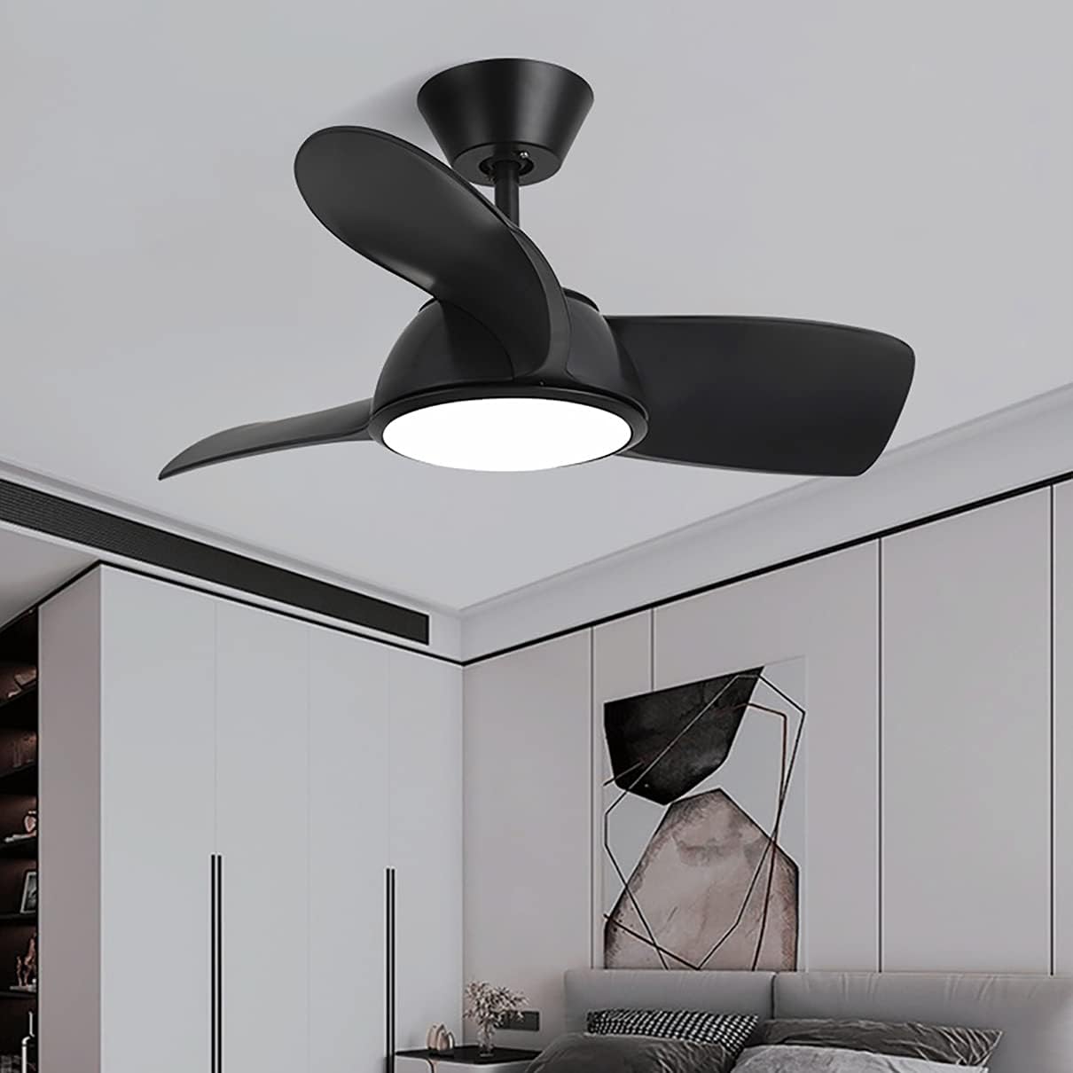 YUEGOO Reversible Ceiling Fan with Light Silence 5 Speeds Bedroom Led Dimmable Fan Ceiling Light with Remote Control Mute Modern Living Room Quiet Ceiling Fan Light/Black