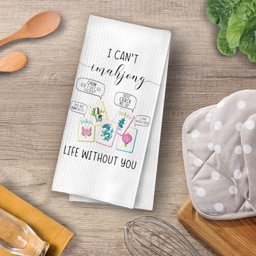Image of Funny Mahjong Kitchen Towels - Mahjong Gifts Decorative Waffle Dish Towels, Funny Mah Jong Hand Towel, Hostess Gifts Tea Towel, 16x24 Inch