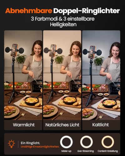 HandyStativVloggingKitmitFernbedienung&Licht&Mikrofon,SelfieStick – Ansicht 3