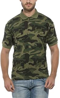 Clifton Men's Comfortable Value Ultra Soft Cotton Casual All Season Army Printed Half Sleeve Collar Polo T-Shirt-Olive