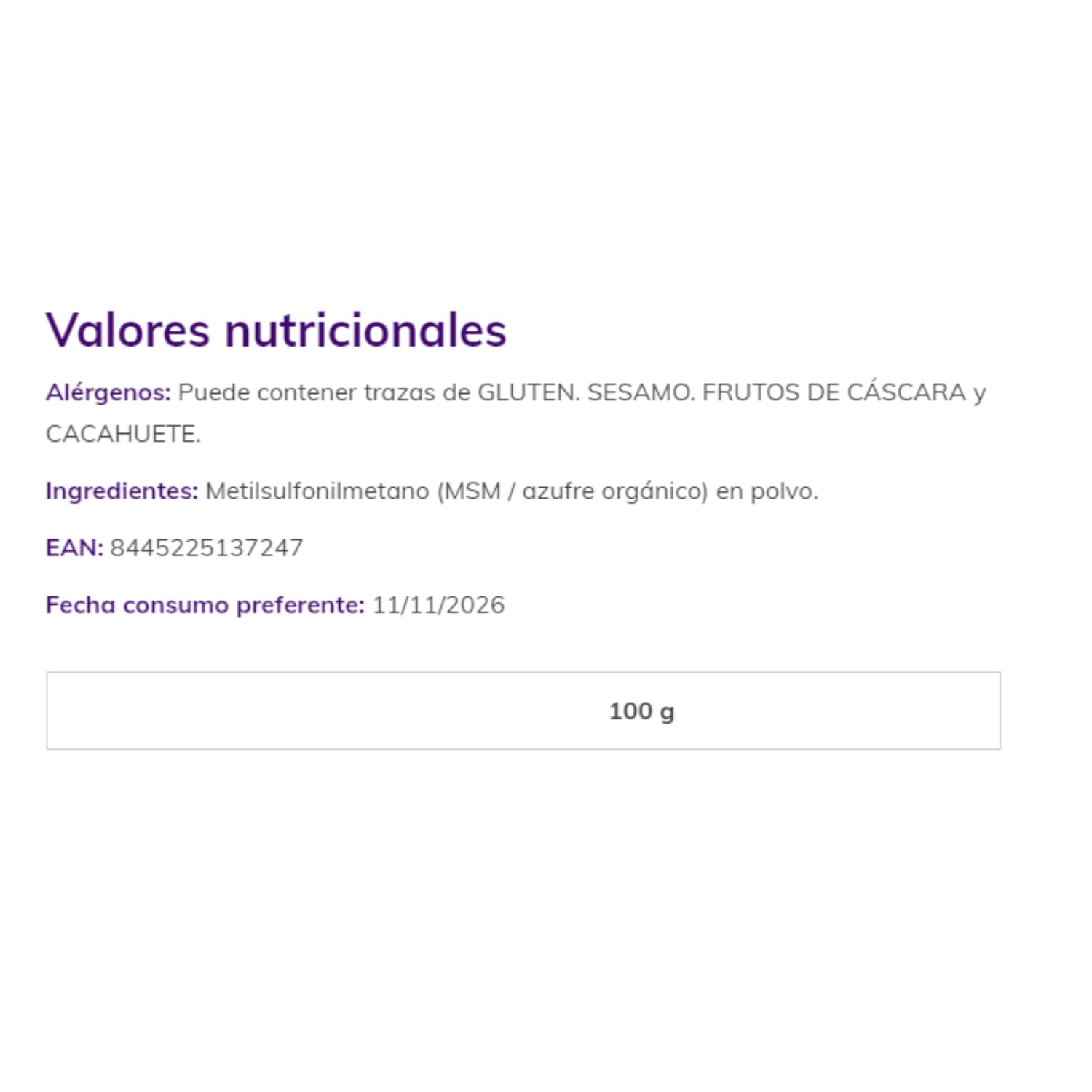 MSM en poudre 1 Kg nut&me | 99,9% Pur | Méthylsulfonylméthane | 100 % naturel | Sans additifs | Végétalien | Keto