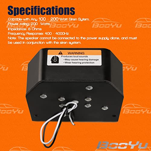 Booyu 200W Compact High-Performance Pa Siren Horn Speaker [Ultra Slim] [8 Ohms] [125-135 Db] [Ip66 Waterproof] [Capable With Any 100-200 Watt Siren] For Police Car, Ambulance, Fire, Engineer Vehicles #TOP3