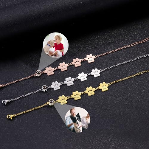 Aina Lighting Personalisiertes Fotoarmband mit Hundepfotenabdruck und Namen,Projektionsarmband mit Bild im Inneren, Schmuckgeschenke zum Gedenken an Haustiere für Frauen