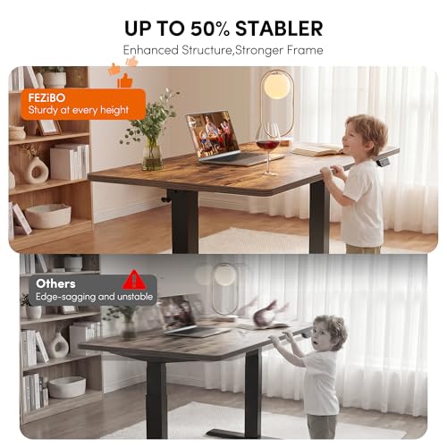 Image of FEZIBO One-Piece Standing Desk, 40 inchx24 inch Seamless Tabletop Electric Height Adjustable for Home Office, Study Rooms & Multi-Device Workstations, Rustic Brown