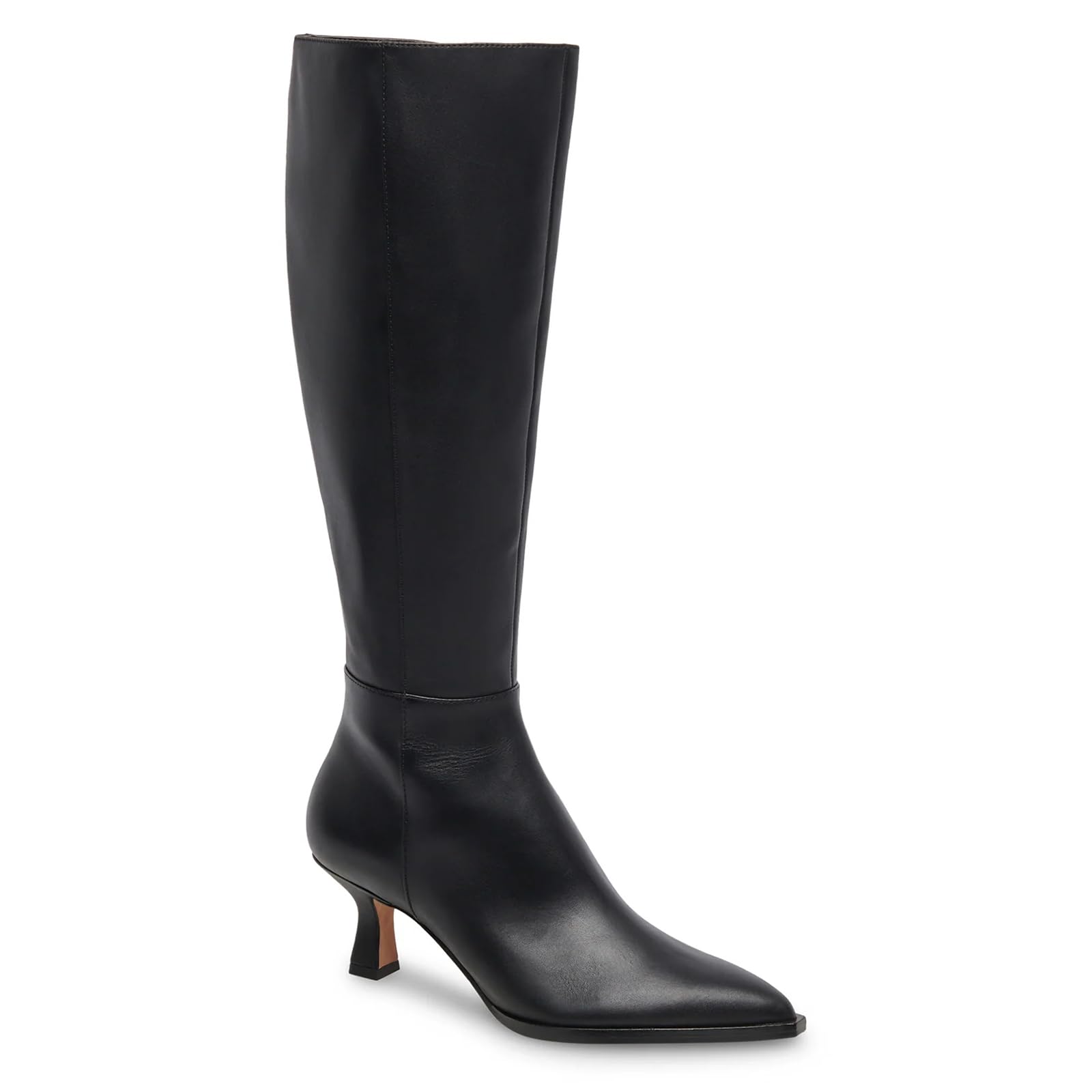 VOMIRA Knee High Boots for Women Black Boots Pointy Toe Kitten Heels Wide Calf Boots 3 In High